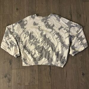 Gilded Intent‎ BUCKLE Long Sleeve White/Grey Tie Dye Crewneck Sweatshirt Size S